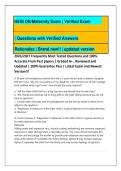 HESI OB&sol;Maternity Exam &vert; Verified Exam &vert; Questions with Verified Answers Rationales &vert; Brand new&excl;&excl; &vert; updated version 2026&sol;2027 Frequently Most Tested Questions and 100&percnt; Accurate From Past papers &vert; Graded A&plus; &comma; Reviewed and Updated &vert; 100&percnt; Guarantee Pass &vert; La