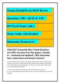 HESI Mental Health&sol;Psych HESI Review Questions 2026&sol;2027 &vert; 200 &plus; QUIZ & ANS RN Psych Exam &vert; Q&A Study Guide with Detailed&NewLine;Rationales&vert; Brand new&excl;&excl;