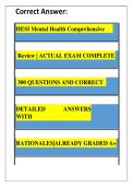 HESI Mental Health Comprehensive Review  2026&sol;2027 &vert; ACTUAL EXAM COMPLETE 300 QUESTIONS AND CORRECT DETAILED ANSWERS WITH RATIONALES&vert;ALREADY GRADED A&plus;