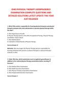 OHIO PHYSICAL THERAPY JURISPRUDENCE &NewLine;EXAMINATION COMPLETE QUESTIONS AND &NewLine;DETAILED SOLUTIONS LATEST UPDATE THIS YEAR &NewLine;JUST RELEASED 