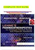 COMPLETE TEST BANK&colon;&NewLine;&NewLine;&NewLine;&NewLine;For Lehne's Pharmacotherapeutics For Advanced Practice Nurses And Physician  Assistants 3rd Edition By Laura D&period; Rosenthal&NewLine; &lpar;Author&rpar;Questions And Answers Graded A&plus;&NewLine;