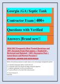 Georgia &lpar;GA&rpar; Septic Tank Contractor Exam 2026&sol;2027  &vert; 400&plus; Questions with Verified Answers ACTUAL EXAM COMPLETE QUESTIONS AND CORRECT DETAILED ANSWERS &lpar;2026&sol;2027 FREQUENTLY TESTED Q&A FROM PAST PAPERS &ndash; MOST EXPECTED QUESTIONS FOR THE EXAM &ndash; MUST KNOW BEF