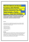 WGU D315 Network and Security Foundations 2026 UPDATED &vert; Objective Assessment Prep &vert; Most Tested Concepts &plus; Practice&NewLine;Questions &vert; PASS FAST&vert;TESTBANK 2026&sol;2027 Frequently Most Tested Questions and 100&percnt; Accurate From Past papers &vert; Graded A&plus; &comma; Reviewed and U