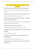 AP Lang Questions with Verified Correct&NewLine;Answers