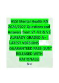 HESI Mental Health RN Questions and Answers from V1-V2 & V3&NewLine;ALREADY GRADED A&plus; &vert;LATEST VERSIONSGUARANTEED PASS &lpar;JUST RELEASED WITH RATIONALE&rpar;ACTUAL EXAM COMPLETE QUESTIONS AND CORRECT DETAILED ANSWERS &lpar;2026&sol;2027 FREQUENTLY TESTED Q&A FROM PAST PAPERS &ndash; MO