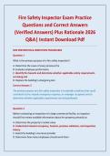 Fire Safety Inspector Exam Practice Questions and Correct Answers &lpar;Verified Answers&rpar; Plus Rationale 2026 Q&A&vert; Instant Download Pdf 