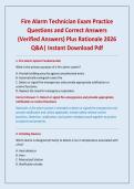 Fire Alarm Technician Exam Practice Questions and Correct Answers &lpar;Verified Answers&rpar; Plus Rationale 2026 Q&A&vert; Instant Download Pdf 
