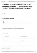 TTT1 EXAM ACTUAL EXAM 2026 &vert; TELECOM TOWER TECH 1 EXAM &vert; ALL QUESTIONS AND CORRECT ANSWERS &vert; VERIFIED ANSWERS&NewLine;