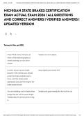 MICHIGAN STATE BRAKES CERTIFICATION EXAM ACTUAL EXAM 2026 &vert; ALL QUESTIONS AND CORRECT ANSWERS &vert; VERIFIED ANSWERS &vert; UPDATED VERSION&NewLine;