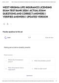 WEST VIRGINIA LIFE INSURANCE LICENSING EXAM TEST BANK 2026 &vert; ACTUAL EXAM QUESTIONS AND CORRECT ANSWERS &vert; VERIFIED ANSWERS &vert; UPDATED VERSION&NewLine;