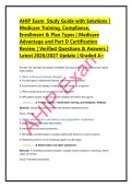 AHIP Exam  Study Guide with Solutions &vert; &NewLine;Medicare Training&comma; Compliance&comma; &NewLine;Enrollment & Plan Types &vert; Medicare &NewLine;Advantage and Part D Certification &NewLine;Review &vert; Verified Questions & Answers &vert; &NewLine;Latest 2026&sol;2027 Update &vert; Graded A&plus; 