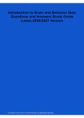 Introduction to Brain and Behavior Quiz Questions and Answers Study Guide Latest 2026&sol; 2027 Version