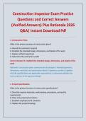 Construction Inspector Exam Practice Questions and Correct Answers &lpar;Verified Answers&rpar; Plus Rationale 2026 Q&A&vert; Instant Download Pdf