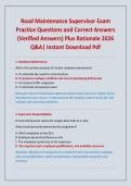 Road Maintenance Supervisor Exam Practice Questions and Correct Answers &lpar;Verified Answers&rpar; Plus Rationale 2026 Q&A&vert; Instant Download Pdf