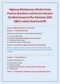 Highway Maintenance Worker Exam Practice Questions and Correct Answers &lpar;Verified Answers&rpar; Plus Rationale 2026 Q&A&vert; Instant Download Pdf
