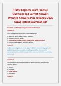 Traffic Engineer Exam Practice Questions and Correct Answers &lpar;Verified Answers&rpar; Plus Rationale 2026 Q&A&vert; Instant Download Pdf 