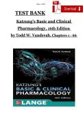 Test Bank for Katzung&rsquo;s Basic and Clinical Pharmacology&comma; 16th Edition by Todd W&period; Vanderah &vert; Chapters 1&ndash;66 &vert; Questions & Answers &vert; Complete Exam Prep
