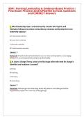 BSN &vert; Nursing Leadership & Evidence-Based Practice &vert;&NewLine;Final Exam Practice 2026 UPDATED ACTUAL Questions&NewLine;and CORRECT Answers