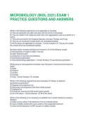 MICROBIOLOGY &lpar;BIOL 2321&rpar; EXAM 1 PRACTICE QUESTIONS AND ANSWERS