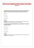 BSN Nursing Leadership & Evidence-Based Practice Final&NewLine;Exam Practice UPDATED ACTUAL Questions and CORRECT&NewLine;Answers