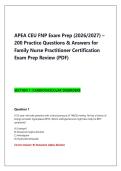 APEA CEU FNP Exam Prep &lpar;2026&sol;2027&rpar; &ndash; &NewLine;200 Practice Questions & Answers for &NewLine;Family Nurse Practitioner Certification &NewLine;Exam Prep Review &lpar;PDF&rpar;