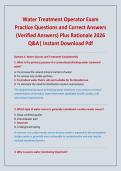 Water Treatment Operator Exam Practice Questions and Correct Answers &lpar;Verified Answers&rpar; Plus Rationale 2026 Q&A&vert; Instant Download Pdf