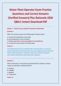 Water Plant Operator Exam Practice Questions and Correct Answers &lpar;Verified Answers&rpar; Plus Rationale 2026 Q&A&vert; Instant Download Pdf