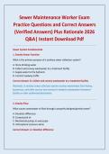 Sewer Maintenance Worker Exam Practice Questions and Correct Answers &lpar;Verified Answers&rpar; Plus Rationale 2026 Q&A&vert; Instant Download Pdf 