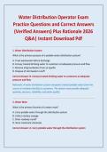 Water Distribution Operator Exam Practice Questions and Correct Answers &lpar;Verified Answers&rpar; Plus Rationale 2026 Q&A&vert; Instant Download Pdf