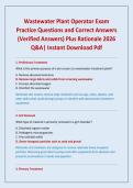 Wastewater Plant Operator Exam Practice Questions and Correct Answers &lpar;Verified Answers&rpar; Plus Rationale 2026 Q&A&vert; Instant Download Pdf