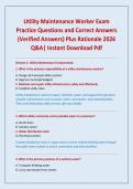 Utility Maintenance Worker Exam Practice Questions and Correct Answers &lpar;Verified Answers&rpar; Plus Rationale 2026 Q&A&vert; Instant Download Pdf