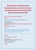 Water Systems Technician Exam Practice Questions and Correct Answers &lpar;Verified Answers&rpar; Plus Rationale 2026 Q&A&vert; Instant Download Pdf