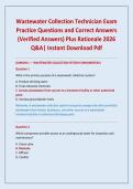 Wastewater Collection Technician Exam Practice Questions and Correct Answers &lpar;Verified Answers&rpar; Plus Rationale 2026 Q&A&vert; Instant Download Pdf