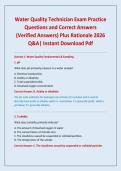 Water Quality Technician Exam Practice Questions and Correct Answers &lpar;Verified Answers&rpar; Plus Rationale 2026 Q&A&vert; Instant Download Pdf