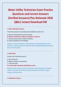Water Utility Technician Exam Practice Questions and Correct Answers &lpar;Verified Answers&rpar; Plus Rationale 2026 Q&A&vert; Instant Download Pdf