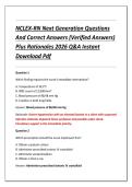 NCLEX-RN Next Generation Questions &NewLine;And Correct Answers &lpar;Verified Answers&rpar; &NewLine;Plus Rationales 2026 Q&A Instant &NewLine;Download Pdf 