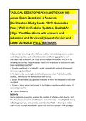 TABLEAU DESKTOP SPECIALIST EXAM 400 Actual Exam 2026&sol;2027 Questions & Answers &vert;Certification Study Guide&vert; 100&percnt; Guarantee Pass &vert; Well Verified and Updated&comma; Graded A&plus; &vert;High- Yield Questions with answers and rationales and Reviewed &vert;Newest Version and&NewLine;Lates