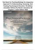 Test Bank for Psychopathology An Integrative Approach to Understanding&comma; Assessing&comma; and Treating Psychological Disorders 7th Edition &lpar;Canadian Edition&rpar; By Martin Lalumi&egrave;re&vert; All Chapters &vert; Latest Edition