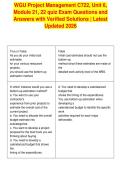 WGU Project Management C722&comma; Unit 6&comma;&NewLine;Module 21&comma; 22 quiz Exam Questions and&NewLine;Answers with Verified Solutions &vert; Latest&NewLine;Updated 2026