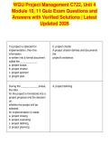 WGU Project Management C722&comma; Unit 4&NewLine;Module 10&comma; 11 Quiz Exam Questions and&NewLine;Answers with Verified Solutions &vert; Latest&NewLine;Updated 2026
