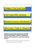 Firefighter 1 Final Actual Exam &lpar;Latest Update 2026&sol;2027 &rpar; &vert;TESTBANK&NewLine;Questions & Answers with rationales &vert; 100&percnt; Correct &vert; Grade A&plus; &vert;Brand new