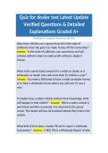 Quiz for dealer test Latest Update Verified Questions & Detailed Explanations Graded A&plus;