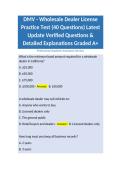 DMV - Wholesale Dealer License Practice Test &lpar;40 Questions&rpar; Latest Update Verified Questions & Detailed Explanations Graded A&plus;