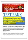 ATI Pharmacology Proctored Exam 2026&sol;2027  &vert; Updated Edition &vert; Verified Questions & Correct Answers with Detailed Rationales &vert;&NewLine;Rated A&plus; &vert; Latest Version  Frequently Most Tested Questions and 100&percnt;&NewLine;Accurate From Past papers