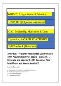 WGU C715 Organizational Behavior&NewLine;UPDATED &vert; Objective Assessment&NewLine;&lpar;OA&rpar; &vert; Leadership&comma; Motivation & Team&NewLine;Dynamics &vert; PASS FIRST ATTEMPT &vert;&NewLine;Full Test bank &vert; Brand new&NewLine;2026&sol;2027 Frequently Most Tested Questions and&NewLine;100&percnt; Accurate From Past papers &vert; Graded A&plus;