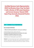 Certified Revenue Cycle Representative &NewLine;CRCR Certification Exam Prep Test Bank &NewLine;2 with a Review of 500 Latest Questions &NewLine;and Correct Answers&sol; Newest CRCR &NewLine;Exam Prep &lpar;Correctly Answered Practice &NewLine;&lpar;Test&rpar;