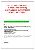 COSC 604 PROETHICA ETHICAL &NewLine;DECISION MAKING QUIZ &vert; &NewLine;QUESTIONS AND ANSWERS &vert; 2026 &NewLine;UPDATE &vert; 100&percnt; CORRECT