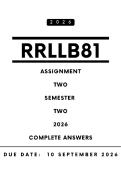RRLLB81 Assignment 2 Answers - Semester 2&comma; 2026 &vert;  OWNERSHIP VERSUS THE RIGHT TO HABITATION&colon; A CRITICAL ANALYSIS OF&NewLine;EVICTION APPLICATIONS UNDER THE PREVENTION OF ILLEGAL EVICTION&NewLine;FROM AND UNLAWFUL OCCUPATION OF LAND ACT 19 OF 1998&NewLine;&vert;Due Date 10 Septembe