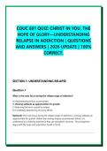 COUC 691 QUIZ&colon; CHRIST IN YOU&comma; THE &NewLine;HOPE OF GLORY&mdash;UNDERSTANDING &NewLine;RELAPSE IN ADDICTION &vert; QUESTIONS &NewLine;AND ANSWERS &vert; 2026 UPDATE &vert; 100&percnt; &NewLine;CORRECT&period;