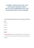 FLORIDA CHILD WELFARE CASE&NewLine;MANAGER CERTIFICATION -&NewLine;ADVANCED COMPREHENSIVE TEST&NewLine;BANK QUESTIONS AND ANSWERS